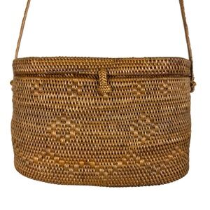 Handwoven Rattan Bag Purse Shoulder Crossbody Brown